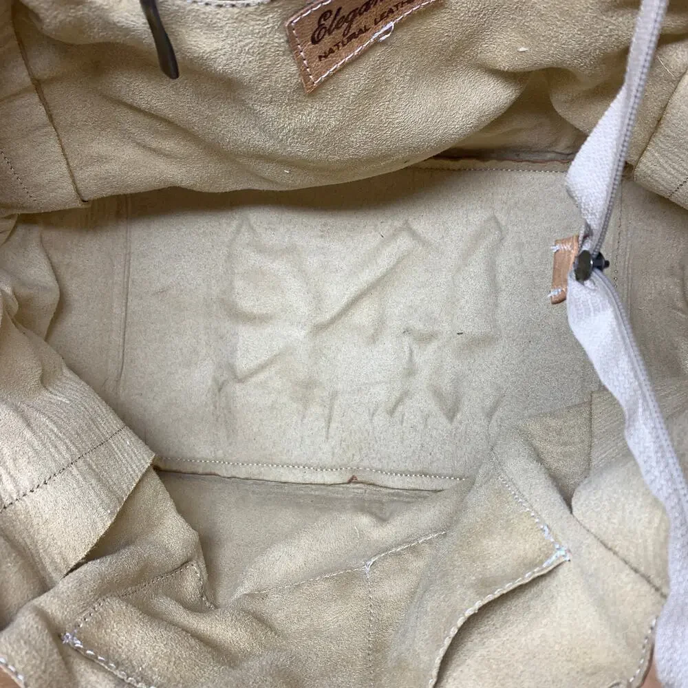Elegantria Leather Tote Bag Tan Whipstitch Details